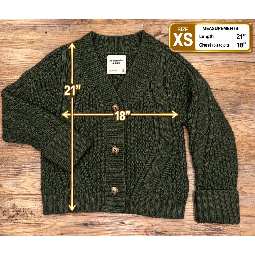 Abercrombie & Fitch Cable Knit Button Cardigan Sweater Women Size XS Green Y2K - Picture 11 of 11